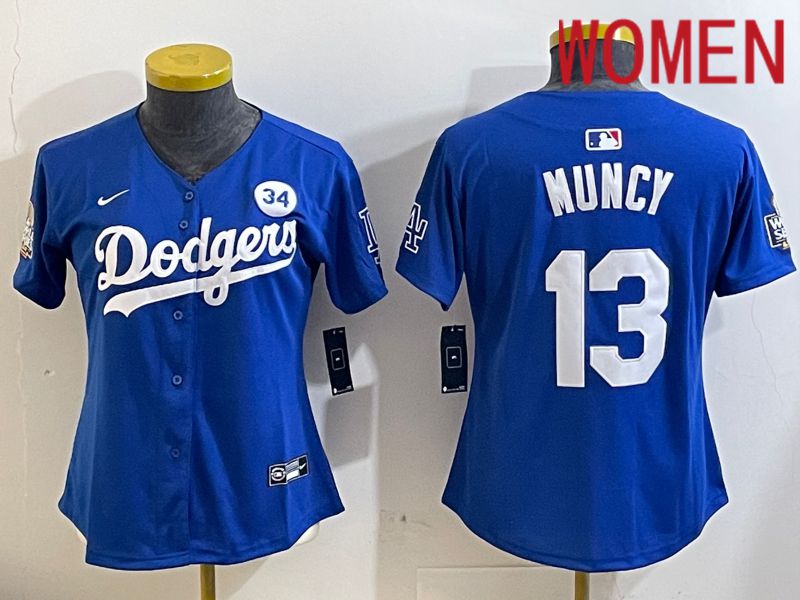 Women Los Angeles Dodgers 13 Muncy Blue Game 2024 Nike MLB Jersey style 1121